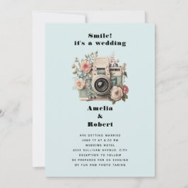 Camera met bloemen Retro Pastel Afbeelding Bruilof Kaart
