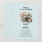 Camera met bloemen Retro Pastel Afbeelding Bruilof Kaart (Voorkant / Achterkant)