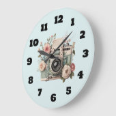 Camera met bloemen Retro Pastel Afbeelding Grote Klok (Hoek)