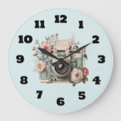Camera met bloemen Retro Pastel Afbeelding Grote Klok (Voorkant)