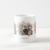 Camera met bloemen Retro Pastel Afbeelding Koffiemok (Center)