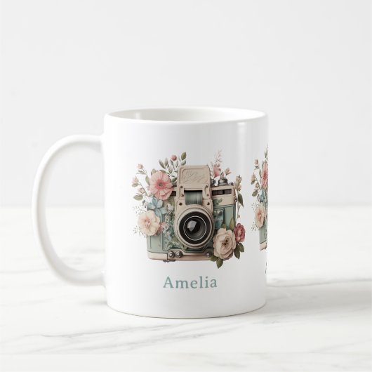 Camera met bloemen Retro Pastel Afbeelding Koffiemok (Links)