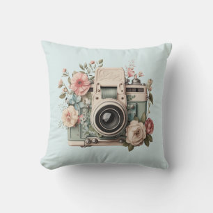 Camera met bloemen Retro Pastel Afbeelding Kussen