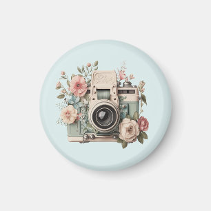 Camera met bloemen Retro Pastel Afbeelding Magneet