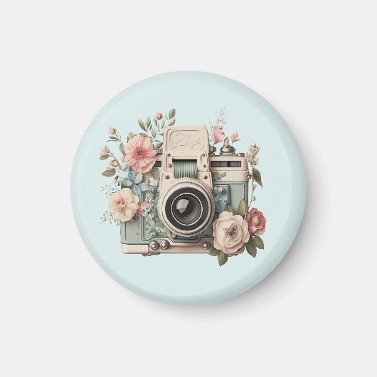 Camera met bloemen Retro Pastel Afbeelding Magneet (Voorkant)