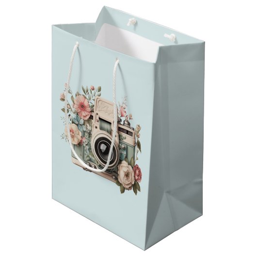 Camera met bloemen Retro Pastel Afbeelding Medium Cadeauzakje (Voorkant Gekanteld)