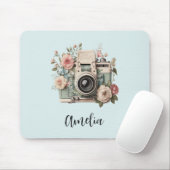 Camera met bloemen Retro Pastel Afbeelding Muismat (Met muis)