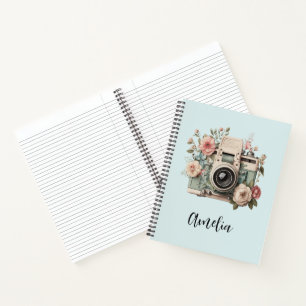 Camera met bloemen Retro Pastel Afbeelding Notitieboek