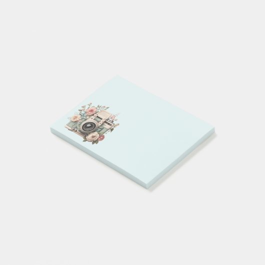 Camera met bloemen Retro Pastel Afbeelding Post-it® Notes (Schuin)