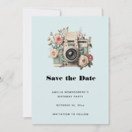 Camera met bloemen Retro Pastel Afbeelding Save The Date