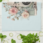 Camera met Bloemen Retro Pastel Afbeelding Theedoek (Gevouwen)