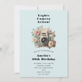Camera met bloemen Retro Pastel Afbeelding Verjaar Kaart