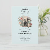 Camera met bloemen Retro Pastel Afbeelding Verjaar Kaart (Staand voorkant)
