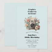 Camera met bloemen Retro Pastel Afbeelding Verjaar Kaart (Voorkant / Achterkant)
