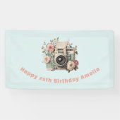 Camera met bloemen Retro Pastel Afbeelding Verjaar Spandoek (Horizontaal)