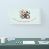 Camera met bloemen Retro Pastel Afbeelding Verjaar Spandoek (Beurs)