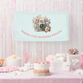 Camera met bloemen Retro Pastel Afbeelding Verjaar Spandoek