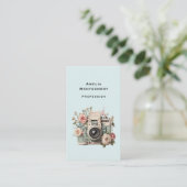 Camera met bloemen Retro Pastel Afbeelding Visitekaartje (Staand voorkant)