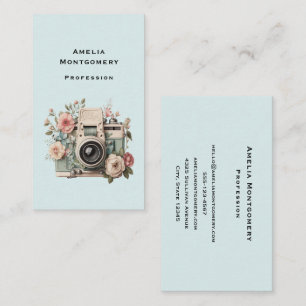 Camera met bloemen Retro Pastel Afbeelding Visitekaartje