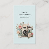 Camera met bloemen Retro Pastel Afbeelding Visitekaartje (Voorkant)