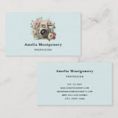 Camera met bloemen Retro Pastel Afbeelding Visitekaartje (Voorkant / Achterkant)