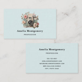 Camera met bloemen Retro Pastel Afbeelding Visitekaartje