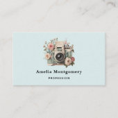 Camera met bloemen Retro Pastel Afbeelding Visitekaartje (Voorkant)