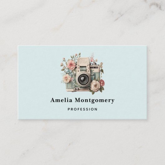 Camera met bloemen Retro Pastel Afbeelding Visitekaartje (Voorkant)