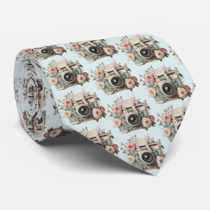 Camera met bloemen Retro Pastel Beeldpatroon Stropdas