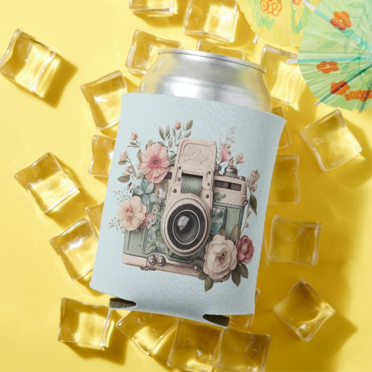 Camera met bloemen Retro Pastel Blikjeskoeler (Insitu Zomer)