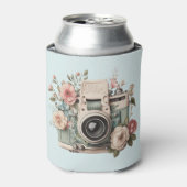 Camera met bloemen Retro Pastel Blikjeskoeler (Blikje Voorkant)