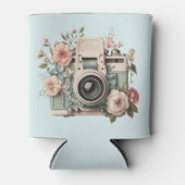Camera met bloemen Retro Pastel Blikjeskoeler (Voorkant)