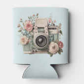 Camera met bloemen Retro Pastel Blikjeskoeler (Achterkant)