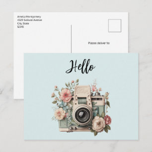 Camera met bloemen Retro Pastel Hallo Briefkaart