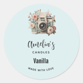 Camera met Bloemen Retro Pastel Kaars Bedrijf Ronde Sticker