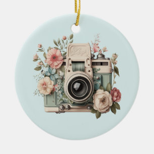 Camera met Bloemen Retro Pastel Keramisch Ornament