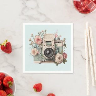 Camera met bloemen Retro Pastel Servet