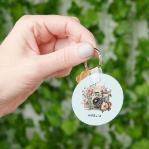 Camera met Bloemen Retro Pastel Sleutelhanger