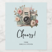 Camera met bloemen Retro Pastel Wijn Etiket (Enkel label)