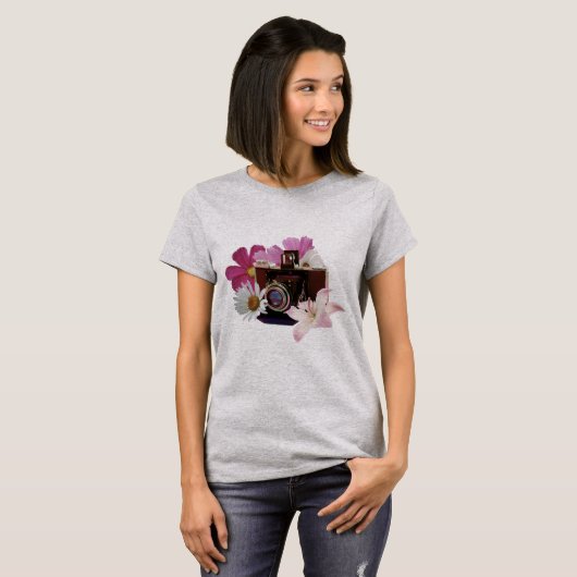  camera met bloemen t-shirt (Voorkant volledig)