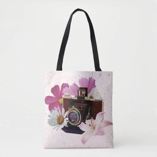 camera met bloemen tote bag (Voorkant)