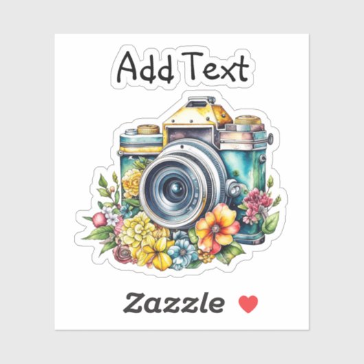  Camera met  Bloemen Waterverf Sticker (Vel)