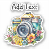  Camera met  Bloemen Waterverf Sticker (Voorkant)