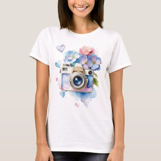 camera met Hydrangea Flowers T-shirt (Voorkant)