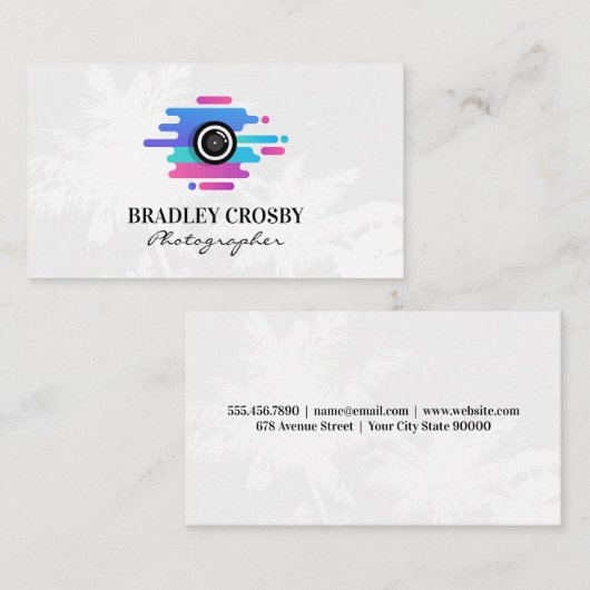 Camera Modern Icon | Tropical Trees Background Visitekaartje (Voorkant / Achterkant)