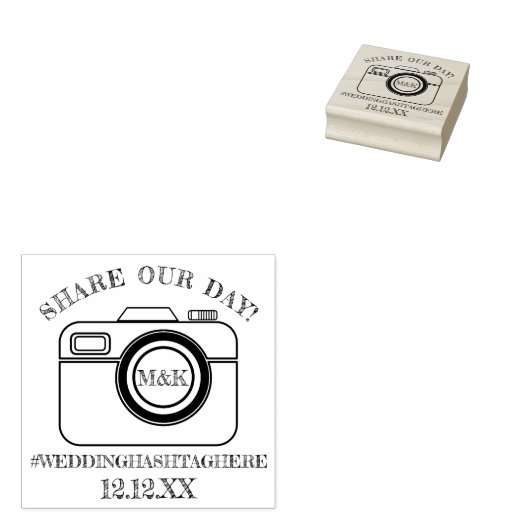 Camera Monogram Deel onze Dag Bruiloft Rubber Stam Rubberstempel (Gestempeld)