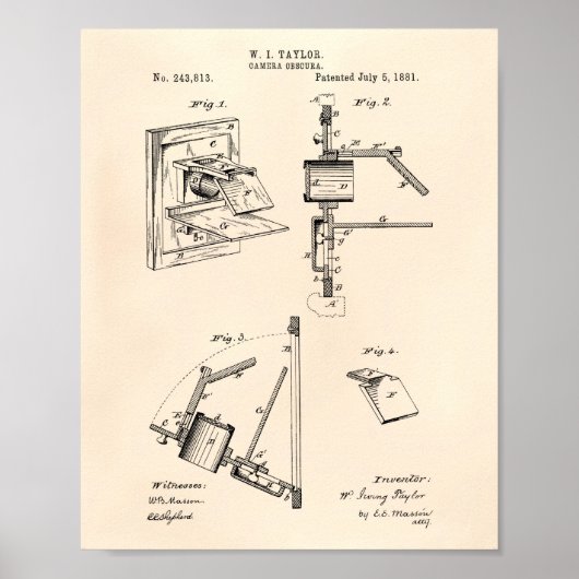 Camera Obscura 1881 Patent Art - Old Peper Poster (Voorkant)
