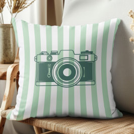 Camera on Sea Green Stripes, Accent Pillow,  Kussen
