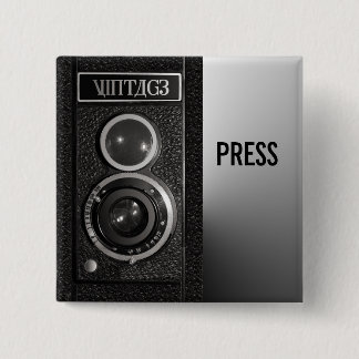 camera op media en persbadge vierkante button 5,1 cm