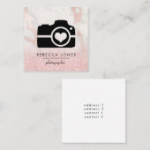 Camera op roze marmeren steen vierkante visitekaartje (Voorkant / Achterkant)